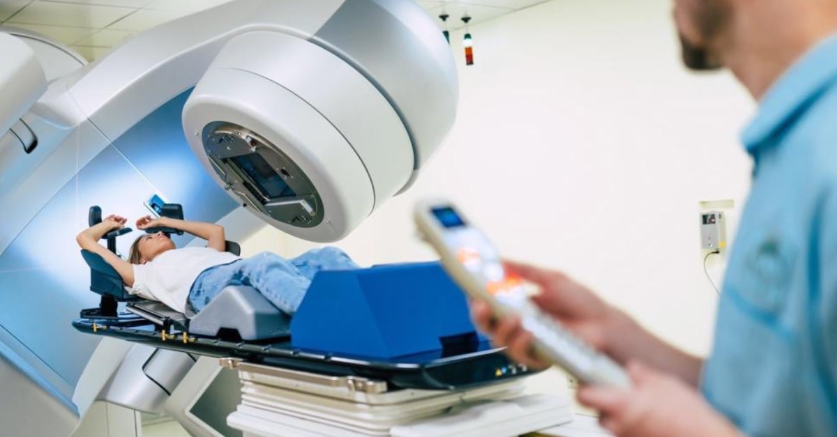 Patient receiving radiation.